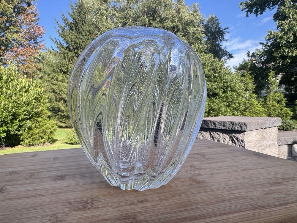 Archimede Seguso Hand Blown Murano Art Glass Vase Clear with Silver Flex 7” H